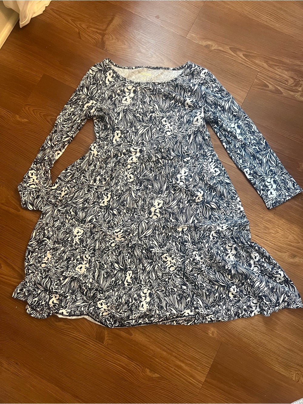 Lilly Pulitzer Navy and White Long Sleeve Tiered Dress
